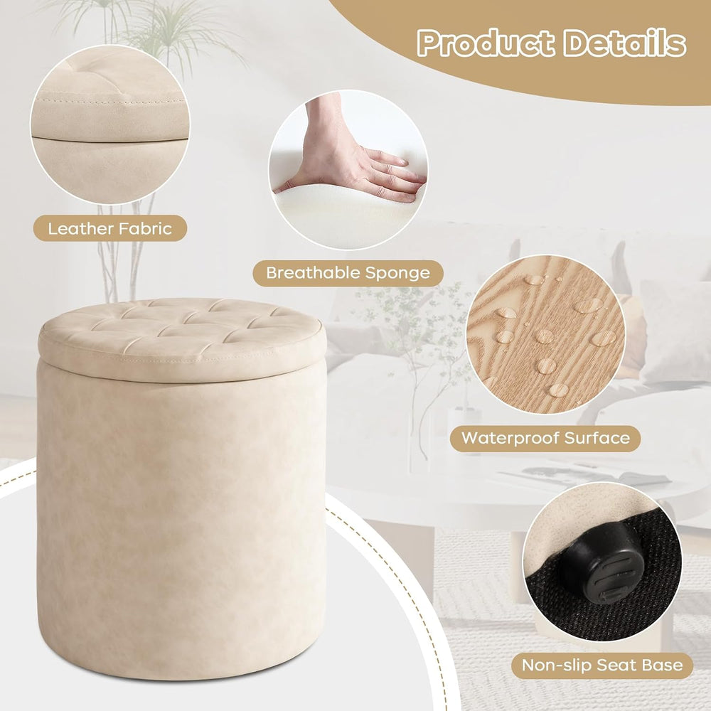 oakvivo Faux Leather Round Ottoman with Storage 12.6" W x 14.17" H ...
