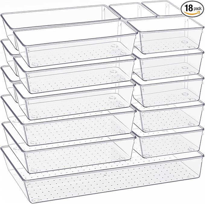 Criusia Drawer Organizer, 18 Pack Large Clear Plastic Kitchen Drawer Organizers by Criusia