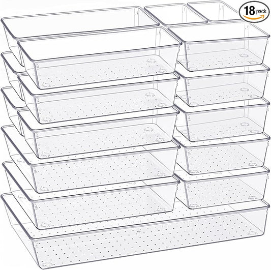 Criusia Drawer Organizer, 18 Pack Large Clear Plastic Kitchen Drawer Organizers by Criusia