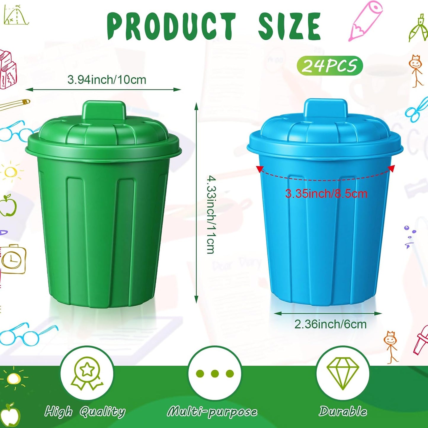 Zubebe 24 Pcs Colorful Mini Trash Can, Toy Garbage Can, Small Desktop Storage Bin with Lids, for Trash Party Favor, Garbage Truck Birthday Decoration, Party Supplies, School Classroom Home