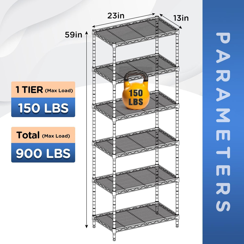FDW | 6-Tier Wire Shelf | 23" x 13" x 59" | Chrome