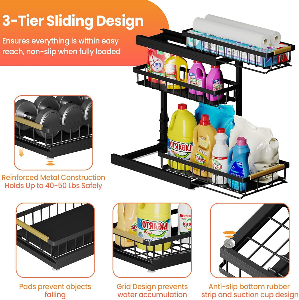 Under Sink Organizer and Storage for Bathroom and Kitchen - 2 Pack 3 Tier