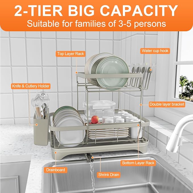 Dish Drying Rack for Kitchen Counter, Two-Tier Dish Rack - Image 2