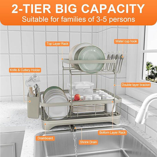 Dish Drying Rack for Kitchen Counter, Two-Tier Dish Rack - Image 2