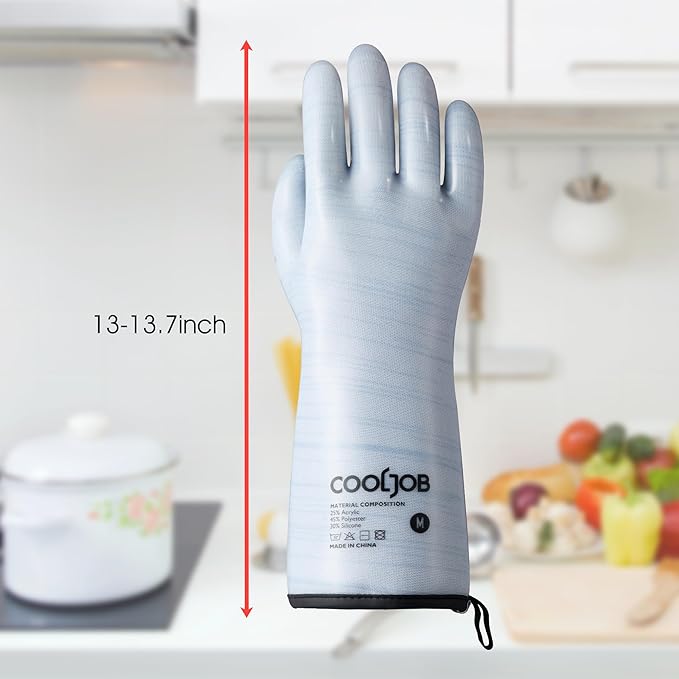 COOLJOB Heat Resistant Oven Gloves, Waterproof Liquid Silicone BBQ Grilling - Image 6