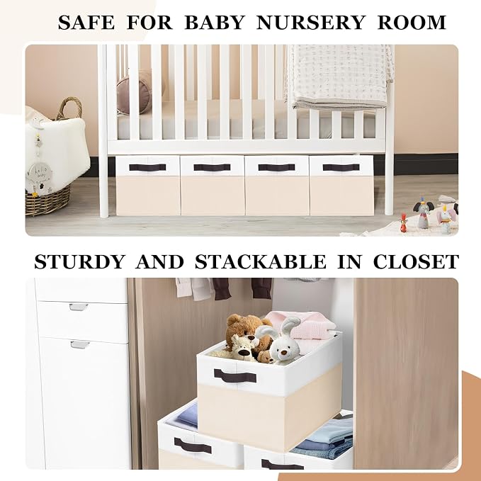 Criusia 4 Pack Baby Clothes Organizer Bins, Fabric Collapsible Storage Baskets - Image 3