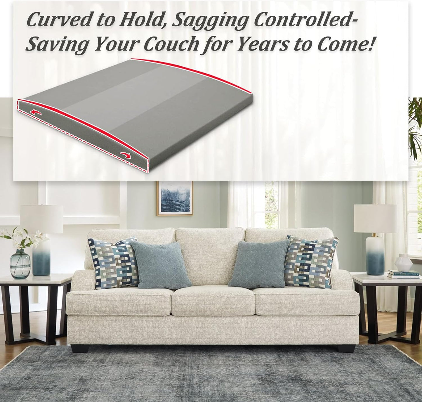 Couch Cushion Support High Density Foam 24X24X2.4 Inches Sofa Couch Supports for Sagging Cushions Light Grey 3Pc with Anti Slip Mesh Fabric