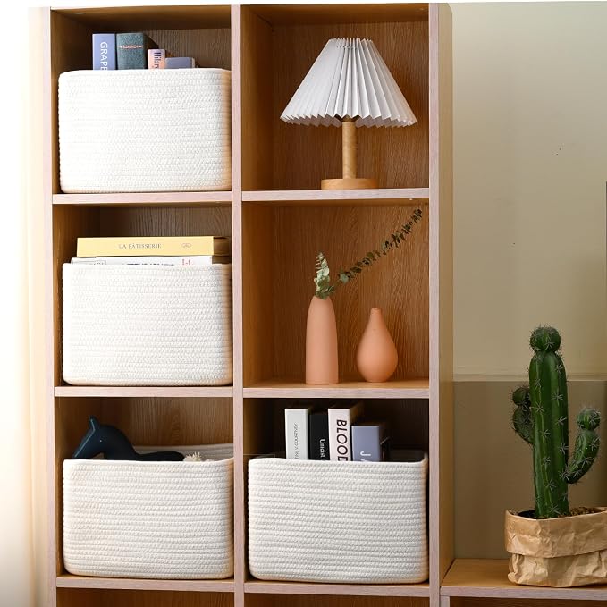 White Storage Baskets for Organizing, Woven Storage Baskets for Shelves - Image 6