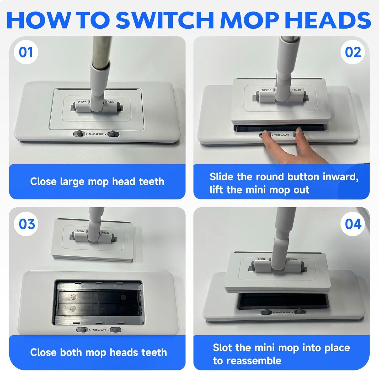 New 2-in-1 Push Clamp Lazy Mop – Hands Free Flat Mops, Quick Mopping & Sweeping, Compatible with Most Pads, Adjustable Handle, Perfect for Homes with Kids & Pets, 10 Dust Cloths(Large Flat Mop)
