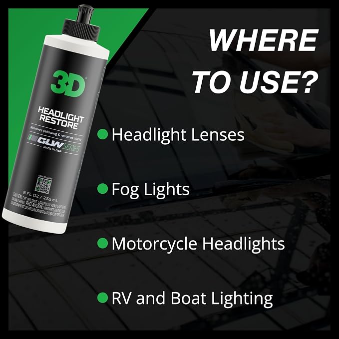 3D GLW Series Headlight Restore – 2-Step Kit Removes Oxidation, Scratches & - Image 6