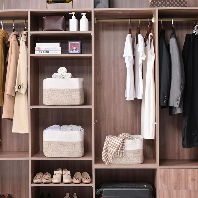 Storage Baskets for Organizing, Woven Cotton Rope Basket for Storage Books - Image 2