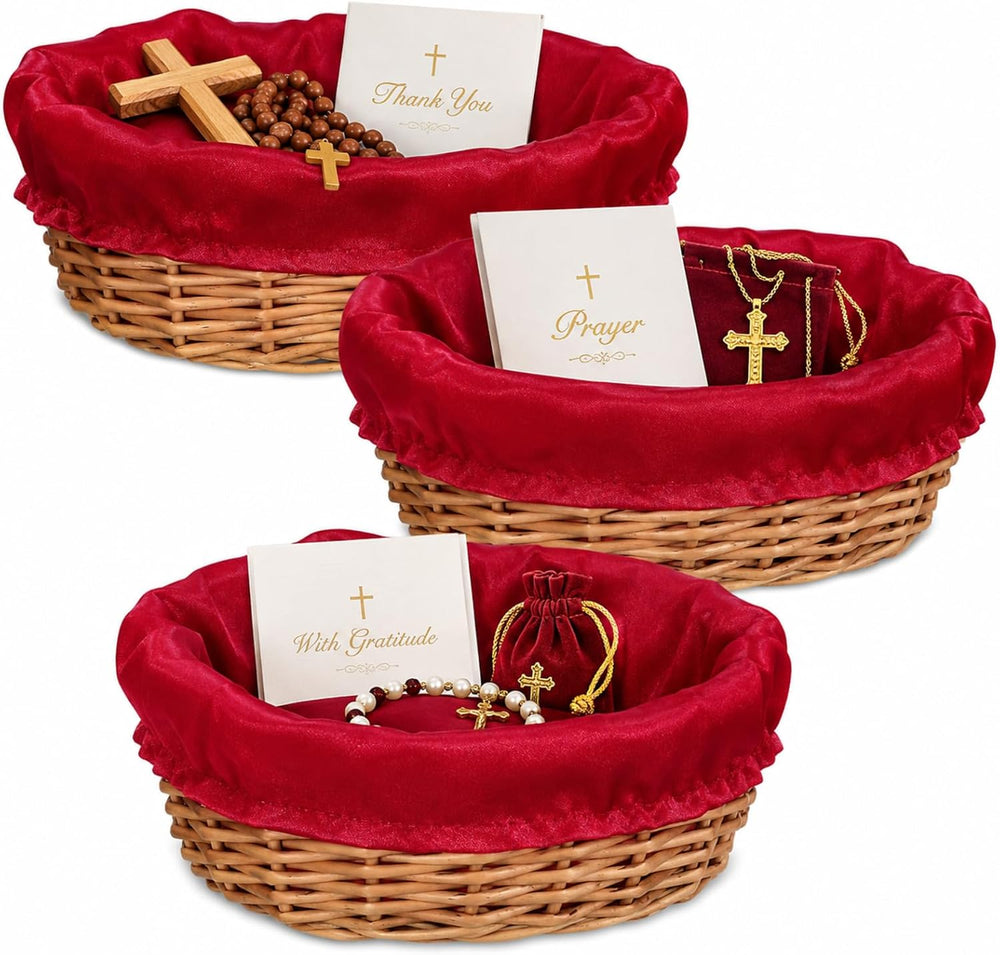 Hushee 3 Pack 9.1 Inch Round Offering Baskets for Church Wicker Offering Bask...
