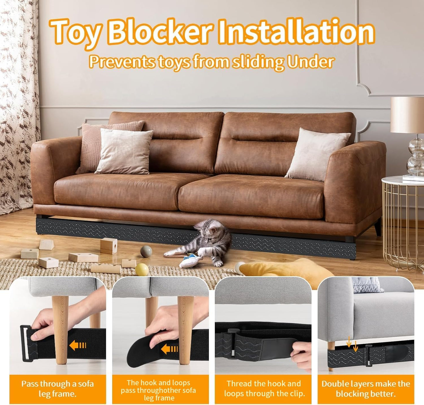 Under Couch Blocker for Kid and Pet Toys, Adjustable Toy Blocker for Under Couch, Toy Blocker Stop Things from Going Under Sofa, Bed, and Other Furniture, Easy to Install, 3" x 157 inch