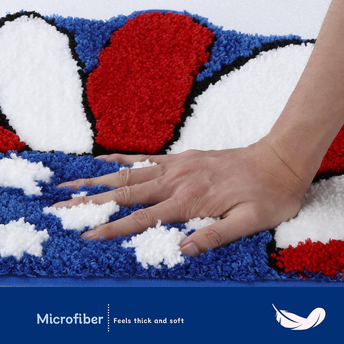 Moutina Memorial Day Daisy Floral Bath Mat 16x30 Inch, Soft and Absorbent Tufted 4th of July Bathroom Rug Non Slip Washable, Patriotic Bathroom Decor Half Circle Rug Holiday Decorations