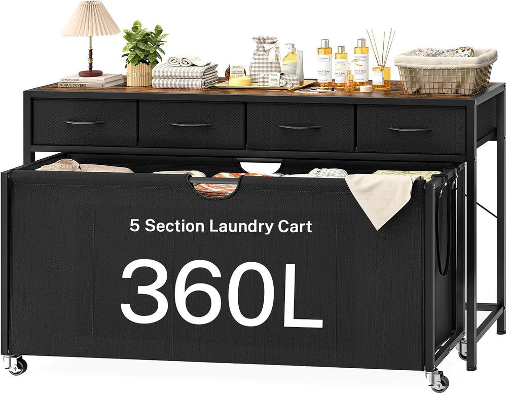 Laundry Sorter, Rolling Laundry Hamper with 5 Section Pul-Out Bags, Laundry B...