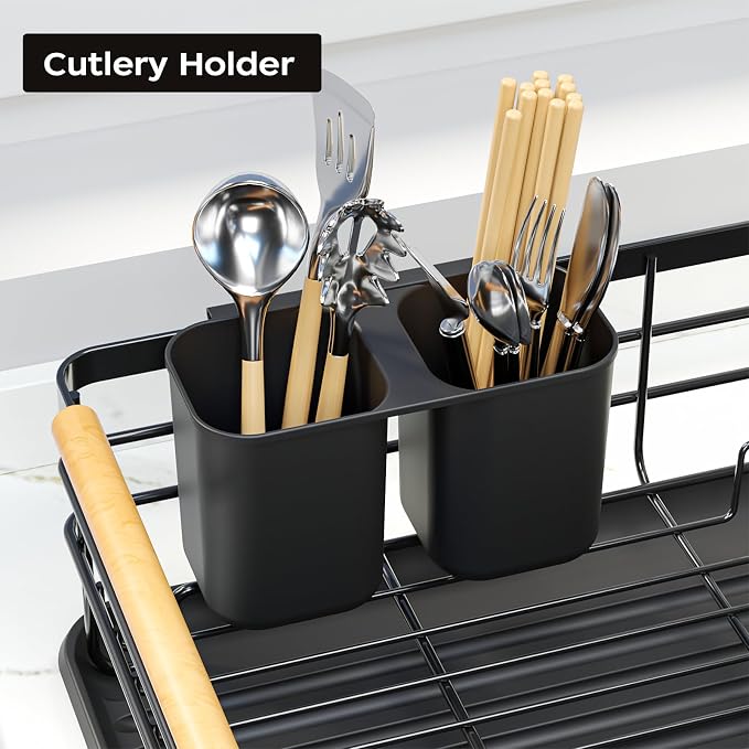 Dish Racks for Kitchen Counter: Wooden Handles, Thickened Metal, No Assembly. - Image 5