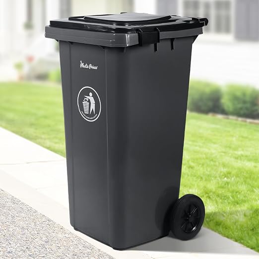 32 Gallon Trash Can with Wheels Outdoor Trash Can with Lid and Wheels Lockable by PlasticPrince