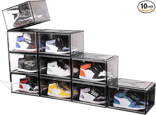 KDOR Shoe Boxes Clear Plastic Stackable 10 Pack Sneaker Storage Boxes by KDOR