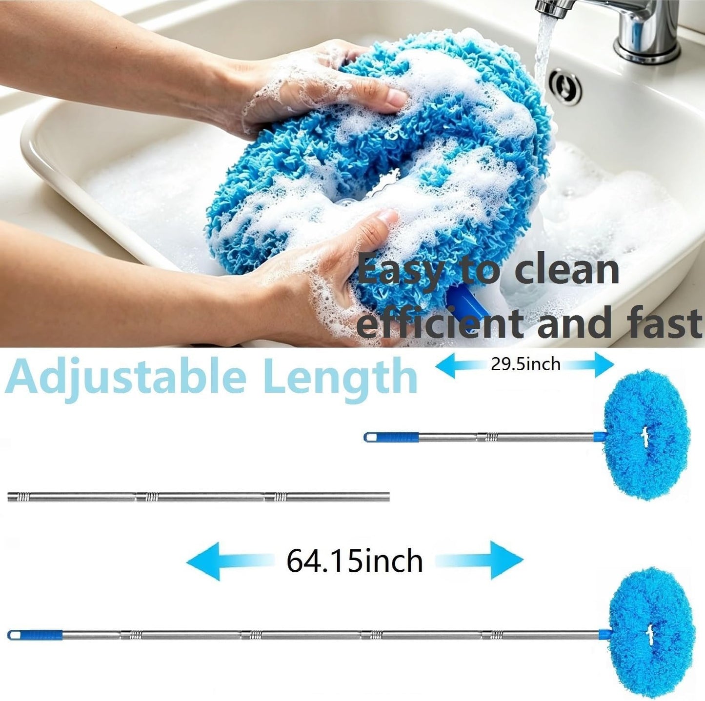 64.15" Adjustable Ceiling Fan Duster,Washable Reusable Microfiber,Ladderless