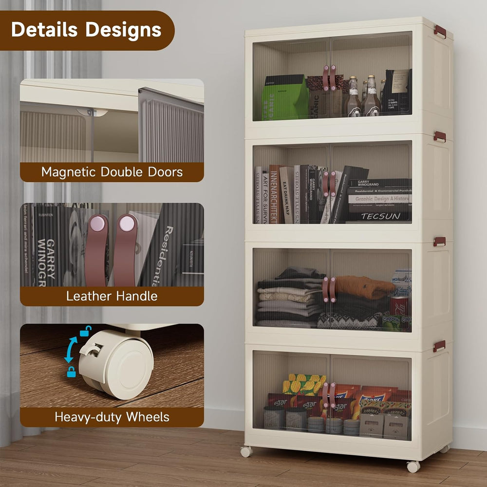 Collapsible Storage Bins with Lids and Front Doors, Heavy-Duty Stackable Plas...