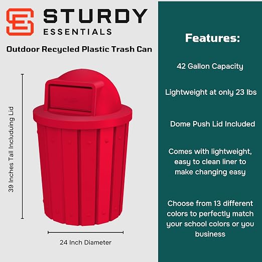42 Gallon Slated Circle 100% Recycled Plastic Heavy Duty Outdoor Trash Can - Image 2