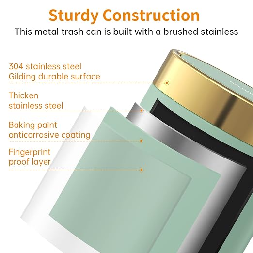 Mini Trash Can with Lid, Desktop Small Trash Can Recycling Bin Cute Metal - Image 3