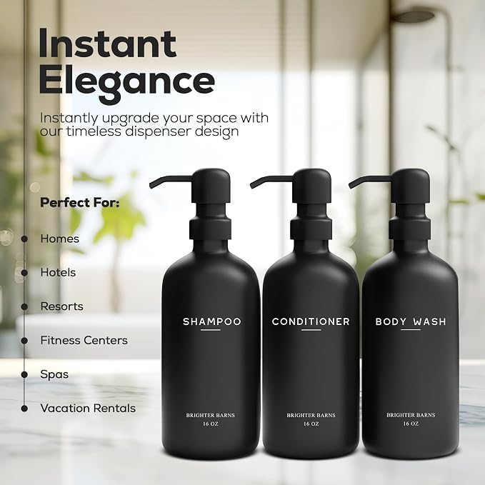 Black Shampoo and Conditioner Dispenser Set by Brighter Barns - Image 2