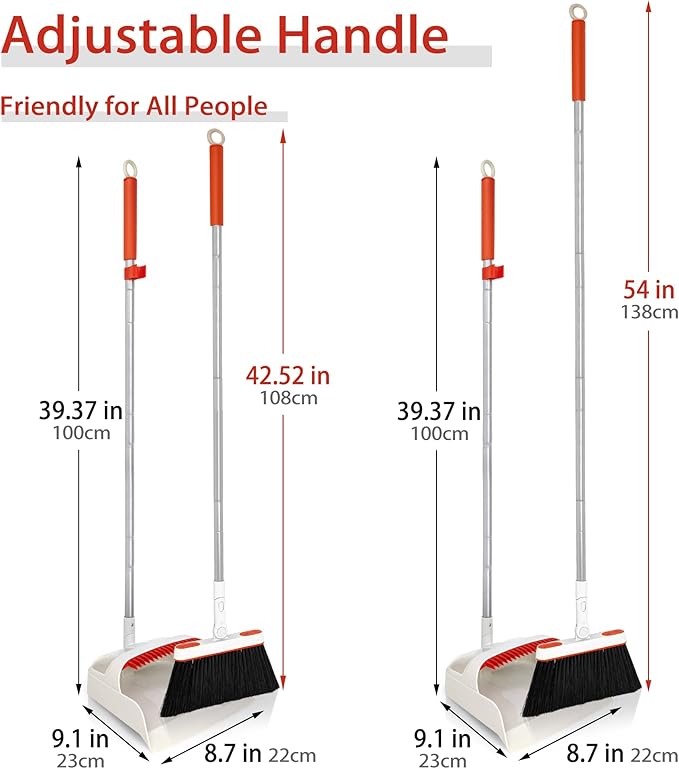JEHONN Broom and Dustpan Set for Home, Long Handle Lightweight 180 Degree - Image 6
