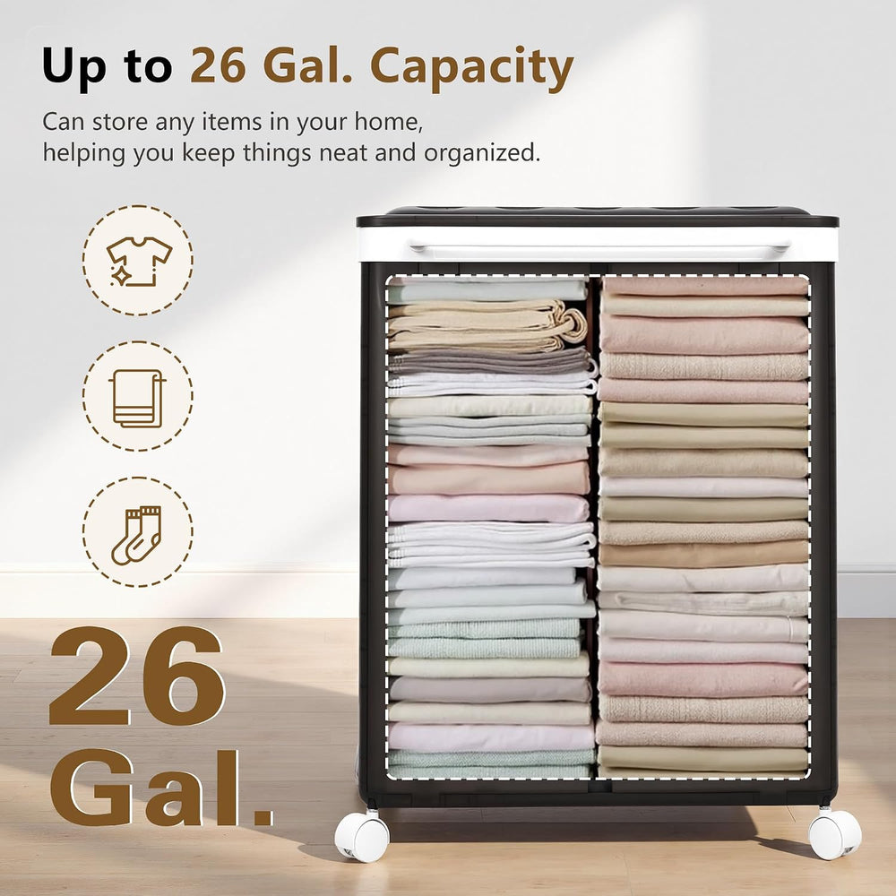 VECELO Rolling Laundry Hamper with Wheels and Lid, Foldable Plastic Laundry B...