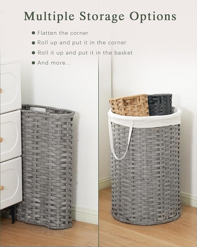 Large Laundry Hamper Laundry Basket Round 34.3 Gal Handwoven Wicker Laundry - Image 5