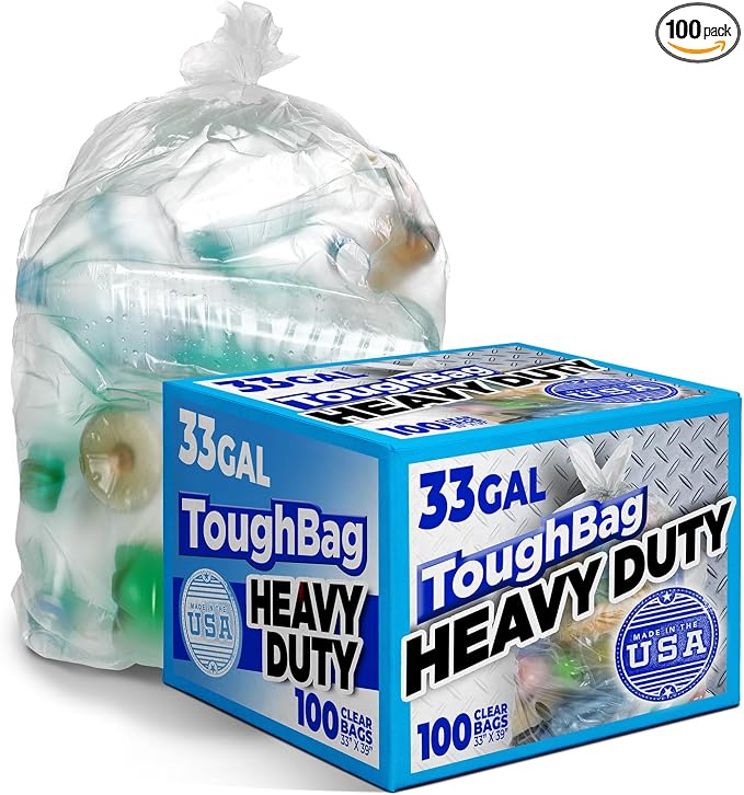 ToughBag 30-33 Gallon Clear Trash Bags Recycling Bag, Garbage Can Liners – by ToughBag