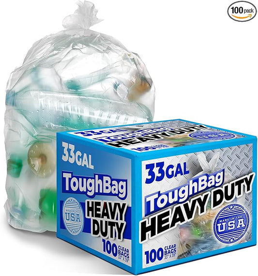 ToughBag 30-33 Gallon Clear Trash Bags Recycling Bag, Garbage Can Liners – by ToughBag