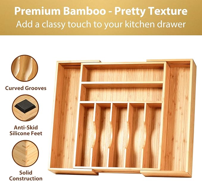 Umilife Large Expandable Kitchen Silverware Utensils Drawer Organizer, 2.5" - Image 3