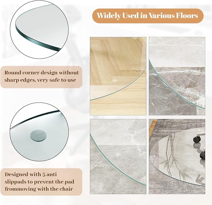 55" x 55" Round Glass Chair Mat, Heavy Duty Hard Floor Mat - Image 2