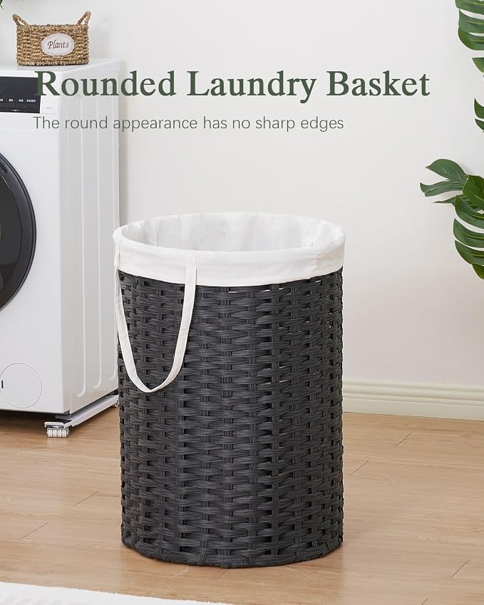 Laundry Basket Round Rattan Laundry Hamper 29.1 Gal Handwoven Large Wicker - Image 2
