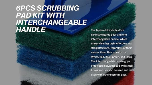 6pcs Scrubbing Pad Kit Interchangeable Reusable Handle | 5 Different Scrubbing - Image 2