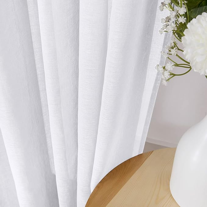 Tollpiz Short Sheer Curtain Linen Textured Living Room Curtains Sheer Light - Image 3