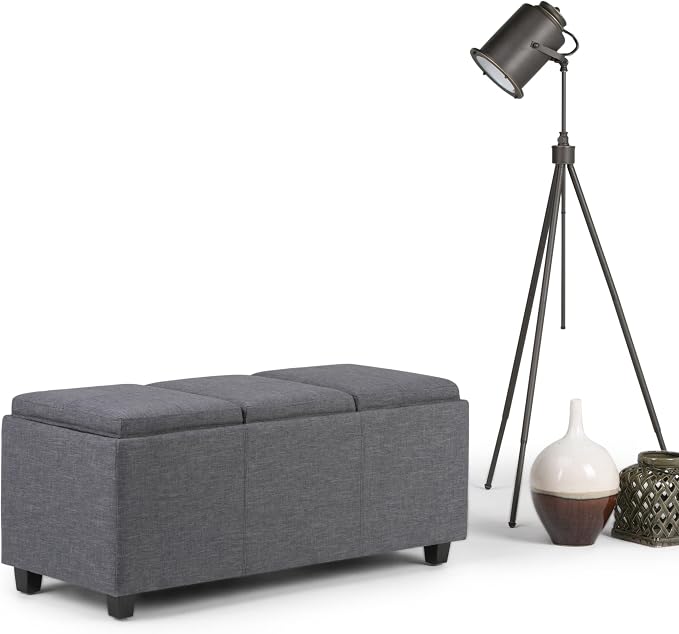 SIMPLIHOME Avalon 42 Inch Wide Contemporary Rectangle Storage Ottoman in Slate - Image 9