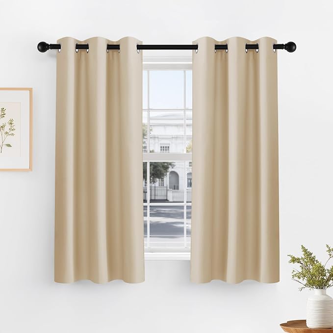 PONY DANCE Blackout Curtains Short, Half Window Curtains Tiers Solid Microfiber by PONYDANCE
