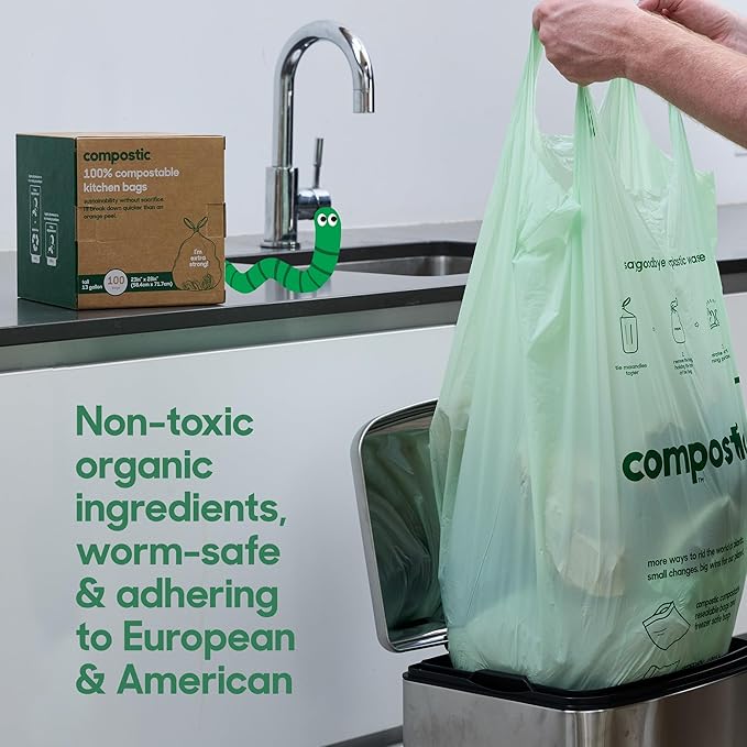 Compostic Home Compostable Trash Bags, 13 Gallon Tall Kitchen Rubbish Bags - Image 3