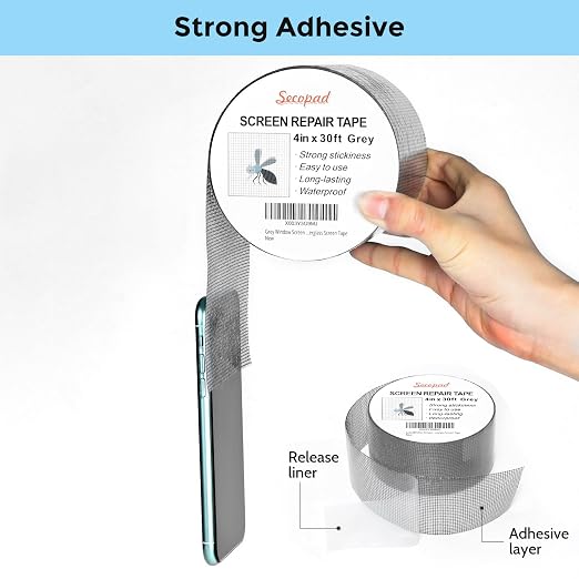 Grey Window Screen Repair Kit, 4 in X 30 FT Screen Repair Tape - Image 3