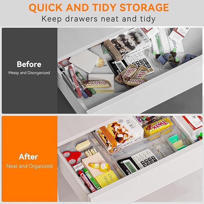 Criusia 16 Pack Large Clear Plastic Drawer Organizer Bins - Image 5
