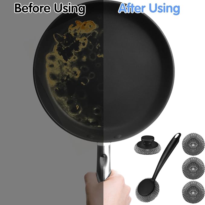 Scrubber with Handle Comes with Three Replacement Balls Steel Wool, Short - Image 4