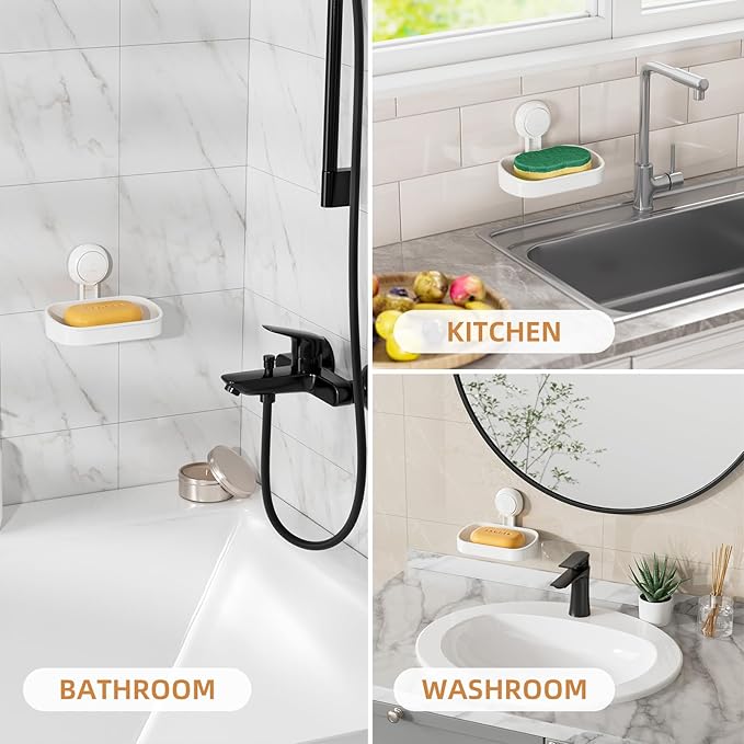 LEVERLOC Soap Dish Holder for Shower Suction Cup Wall Mounted Self Draining - Image 8