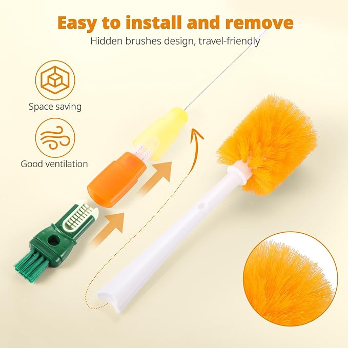 OUTXE 5 Pack Bottle Brush Set, 5-in-1 Multifunctional Water Bottle Cleaning - Image 3