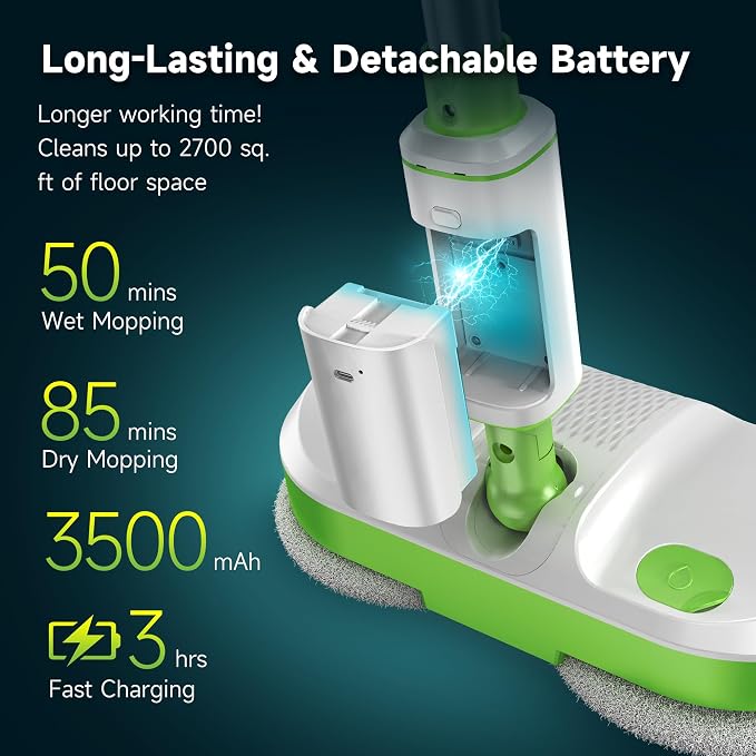 AlfaBot Cordless Electric Mop for Floor Cleaning, Dual Spin Mop - Image 2