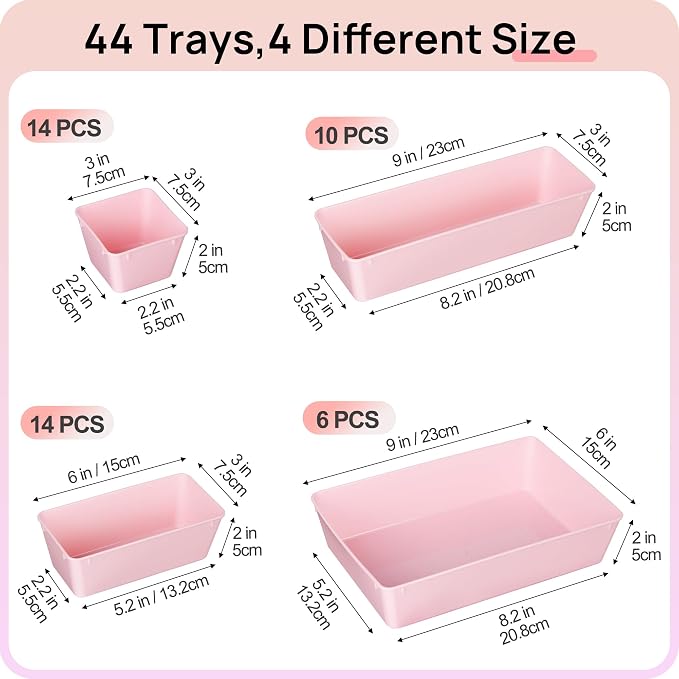 Vtopmart 44 PCS Plastic Drawer Organizers Set, 4-Size Versatile Bathroom and - Image 2