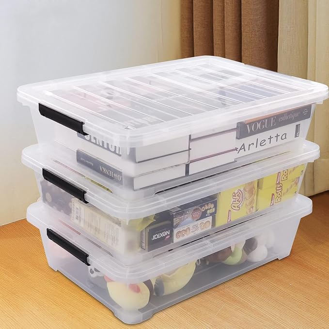 40 Quart Clear Plastic Underbed Storage Container, Wheeled Latching Storage Box - Image 6