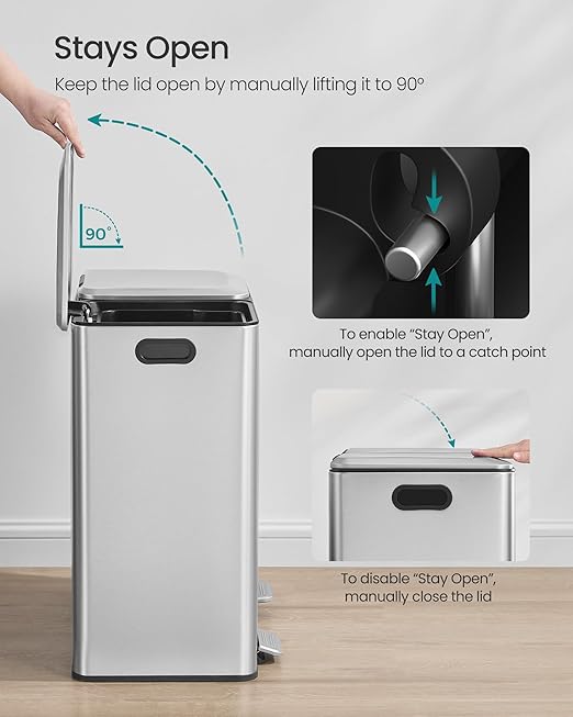 SONGMICS Trash Can, 2 x 8 Gallon Double Garbage Can - Image 4