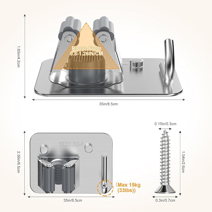4 Pack Stainless Steel Mop and Broom Holder Wall Mount - Image 4